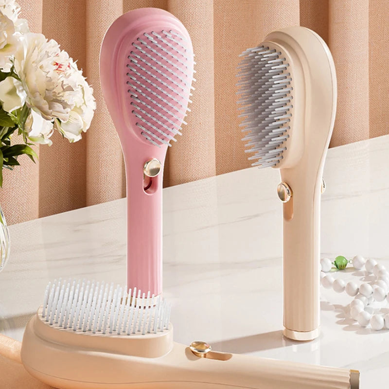 Retractable Hair Brush with Self-Cleaning Bristles